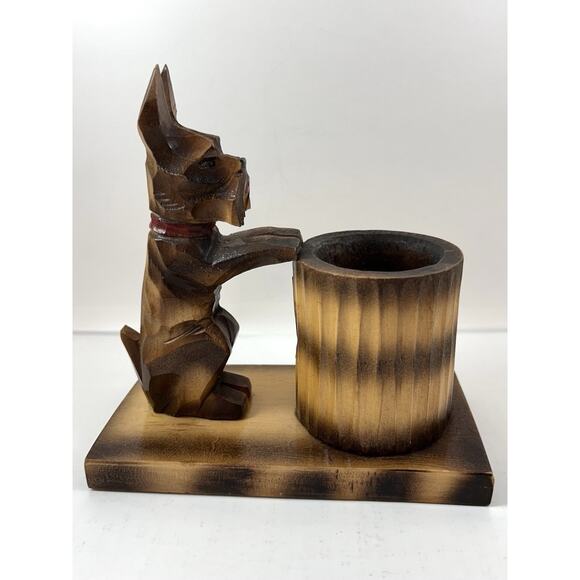 Vintage Wooden Scottish Terrier Pencil Holder‎ Solid Wood Carved Scottie Scotty - Picture 2 of 11
